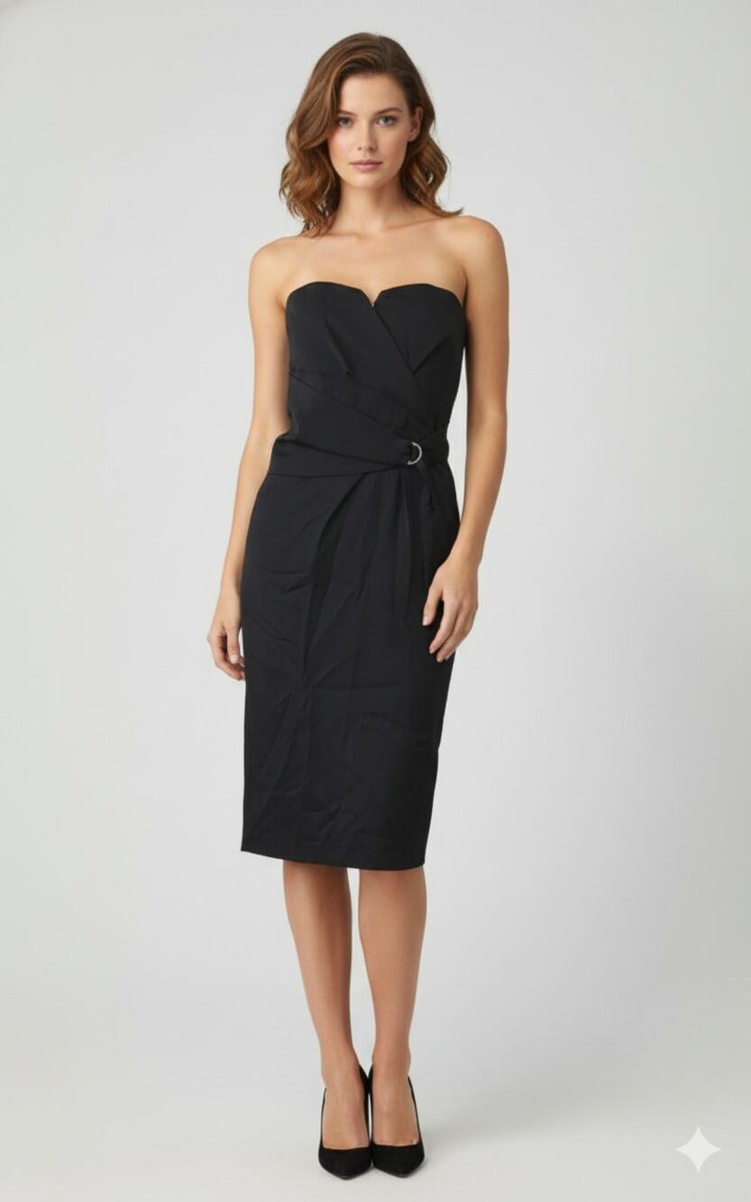 The Kooples Navy Blue Strapless Belted Bodycon Midi Dress Size FR 34 US 2